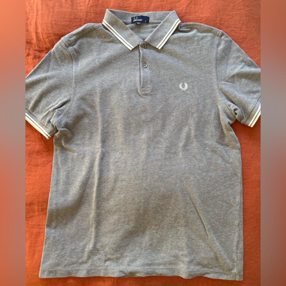 Fred Perry Grey Polo with White Twin Tipping